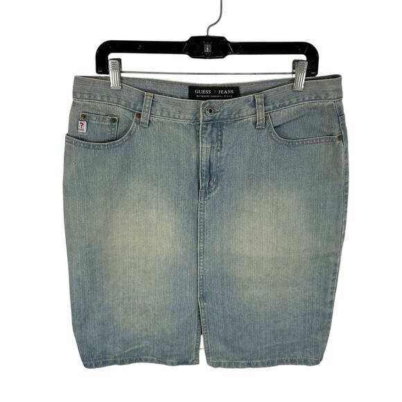 Vintage Guess Denim Midi Skirt Light Wash Size 32 Womens 22 Inch Length Artsy - Picture 1 of 12